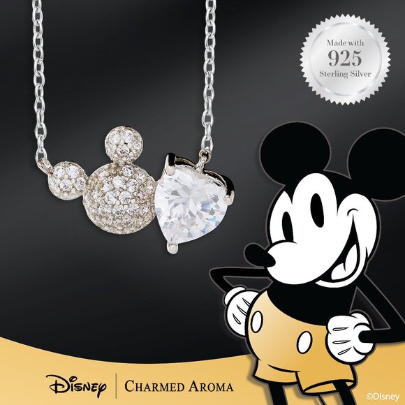 Disney Mickey Mouse Necklace, 925 Sterling Silver Charmed Aroma - Picture 1 of 4